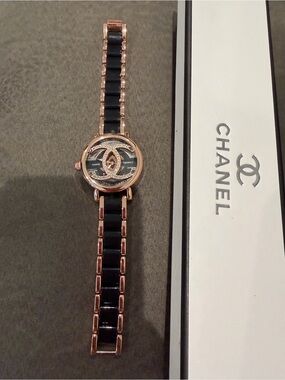 New designer inspired Rose Gold & Black Logo Bracelet Watch